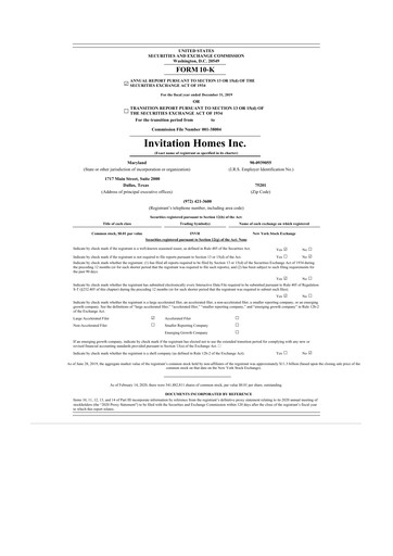 Thumbnail Invitation Homes
 10-K Annual Report 2019