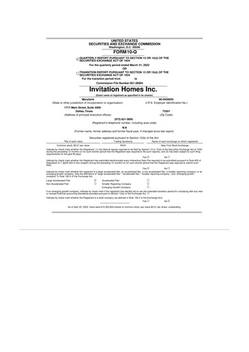 Thumbnail Invitation Homes
 10-Q Quarterly Report FY2022 