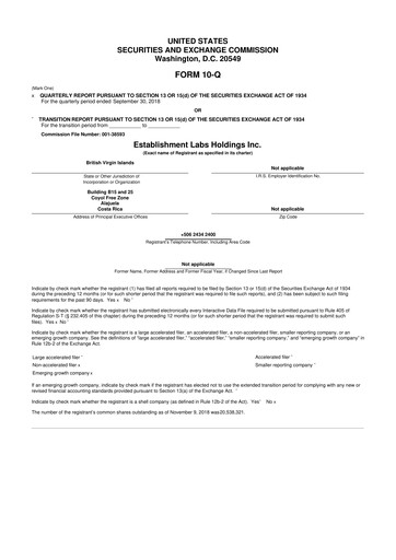 Thumbnail Establishment Labs 10-Q Quarterly Report FY2018 