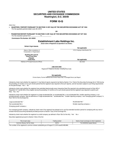 Thumbnail Establishment Labs 10-Q Quarterly Report FY2019 