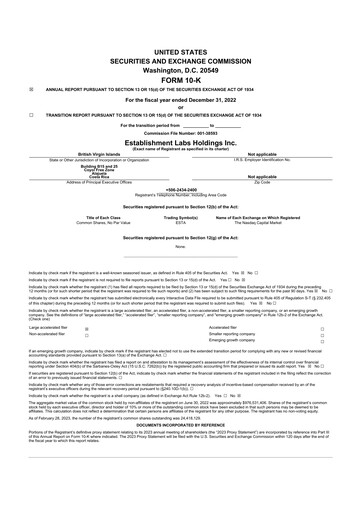 Thumbnail Establishment Labs 10-K Annual Report 2022