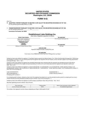 Thumbnail Establishment Labs 10-Q Quarterly Report FY2023 