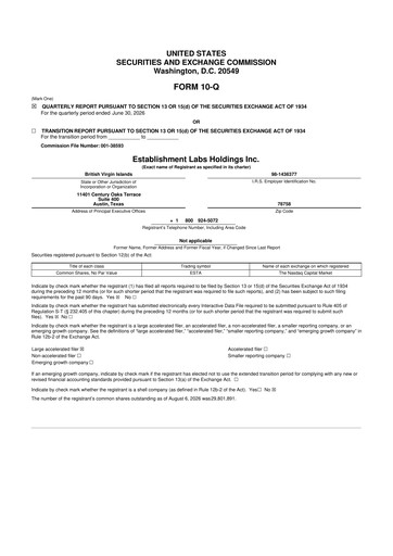 Thumbnail Establishment Labs 10-Q Quarterly Report FY2026 