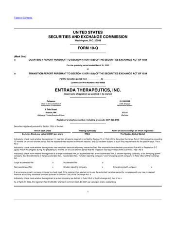 Thumbnail Entrada Therapeutics 10-Q Quarterly Report FY 
