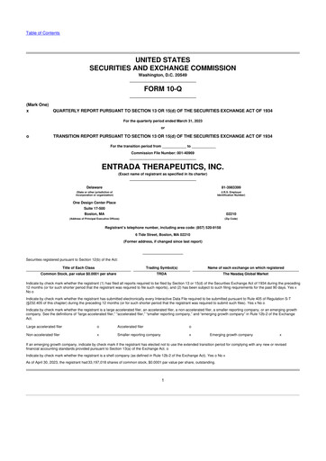 Thumbnail Entrada Therapeutics 10-Q Quarterly Report FY 