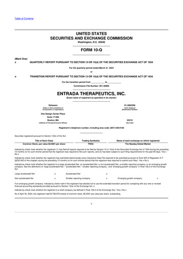 Thumbnail Entrada Therapeutics 10-Q Quarterly Report FY 