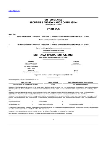 Thumbnail Entrada Therapeutics 10-Q Quarterly Report FY 