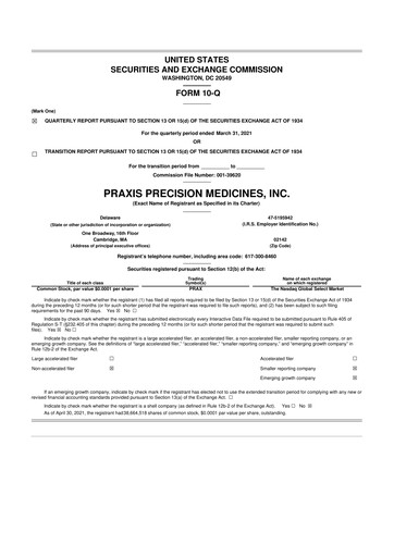 Thumbnail Praxis Precision Medicines 10-Q Quarterly Report FY2021 