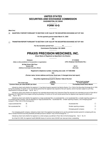 Thumbnail Praxis Precision Medicines 10-Q Quarterly Report FY2025 