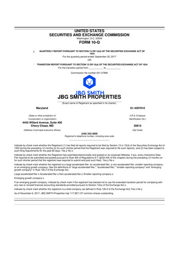 Thumbnail JBG SMITH
 10-Q Quarterly Report FY2017 
