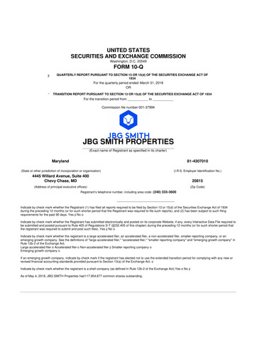 Thumbnail JBG SMITH
 10-Q Quarterly Report FY2018 