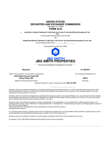 Thumbnail JBG SMITH
 10-Q Quarterly Report FY2018 