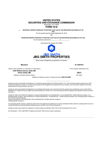 Thumbnail JBG SMITH
 10-Q Quarterly Report FY2018 