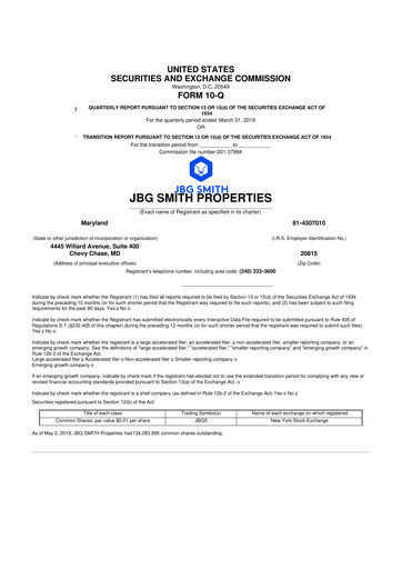 Thumbnail JBG SMITH
 10-Q Quarterly Report FY2019 