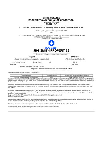 Thumbnail JBG SMITH
 10-Q Quarterly Report FY2019 