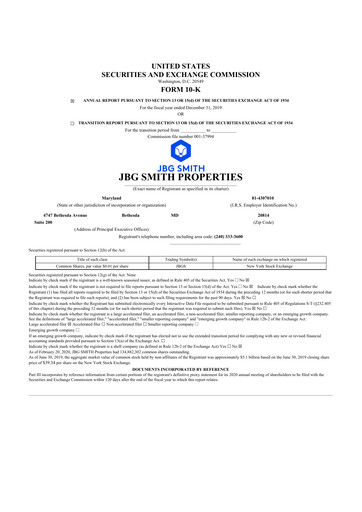 Thumbnail JBG SMITH
 10-K Annual Report 2019