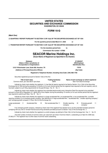 Thumbnail SEACOR Marine 10-Q Quarterly Report FY 