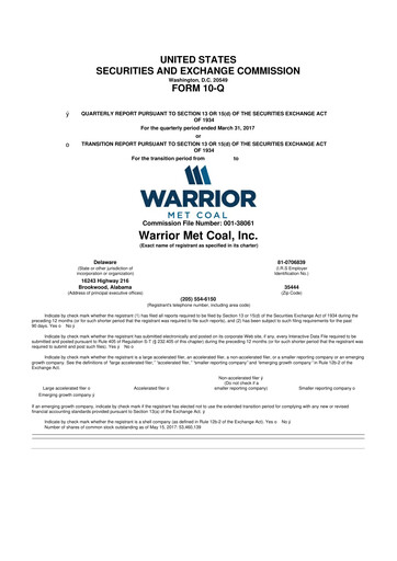 Thumbnail Warrior Met Coal
 10-Q Quarterly Report FY2017 
