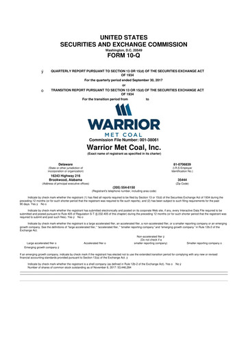 Thumbnail Warrior Met Coal
 10-Q Quarterly Report FY2017 