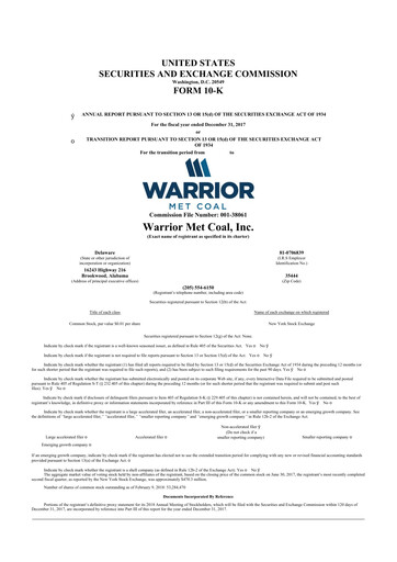 Thumbnail Warrior Met Coal
 10-K Annual Report 2017
