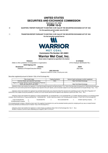 Thumbnail Warrior Met Coal
 10-Q Quarterly Report FY2021 