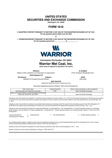 Thumbnail Warrior Met Coal
 10-Q Quarterly Report FY2023 