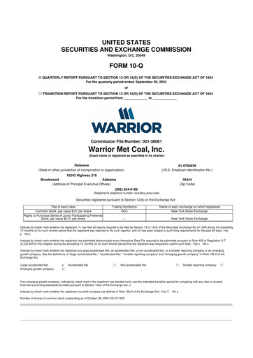 Thumbnail Warrior Met Coal
 10-Q Quarterly Report FY2024 