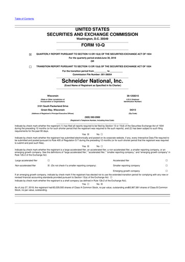 Thumbnail Schneider National 10-Q Quarterly Report FY2018 