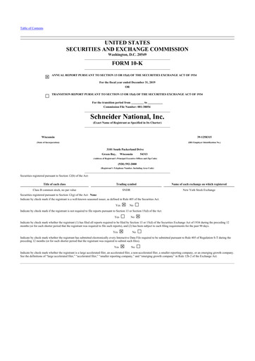 Thumbnail Schneider National 10-K Annual Report 2019