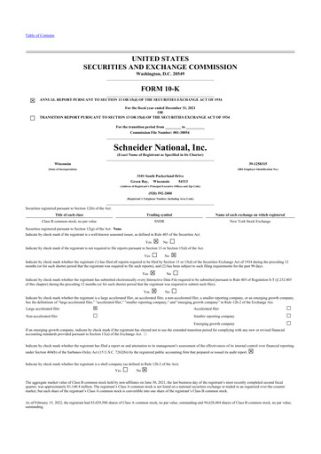 Thumbnail Schneider National 10-K Annual Report 2021