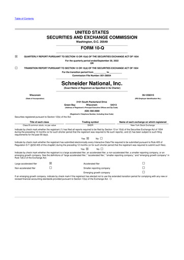 Thumbnail Schneider National 10-Q Quarterly Report FY2022 