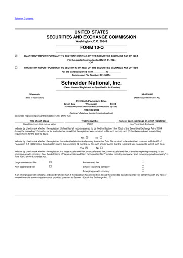 Thumbnail Schneider National 10-Q Quarterly Report FY2024 