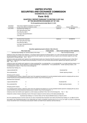 Thumbnail Southwest Gas
 10-Q Quarterly Report FY 