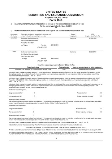 Thumbnail Southwest Gas
 10-Q Quarterly Report FY 