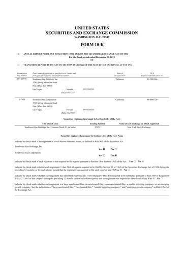 Thumbnail Southwest Gas
 10-K Annual Report 