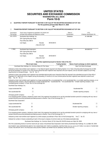 Thumbnail Southwest Gas
 10-Q Quarterly Report FY 
