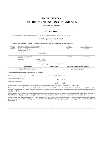 Thumbnail Southwest Gas
 10-K Annual Report 