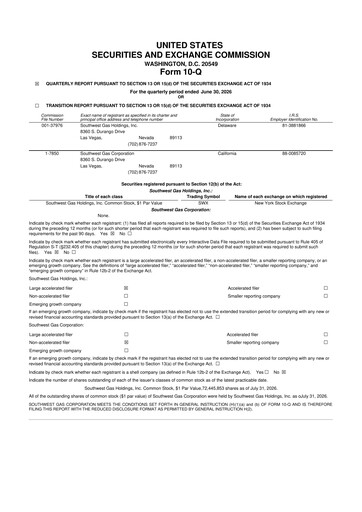 Thumbnail Southwest Gas
 10-Q Quarterly Report FY 