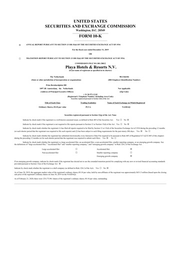 Thumbnail Playa Hotels & Resorts 10-K Annual Report 2019