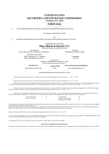 Thumbnail Playa Hotels & Resorts 10-K Annual Report 2020