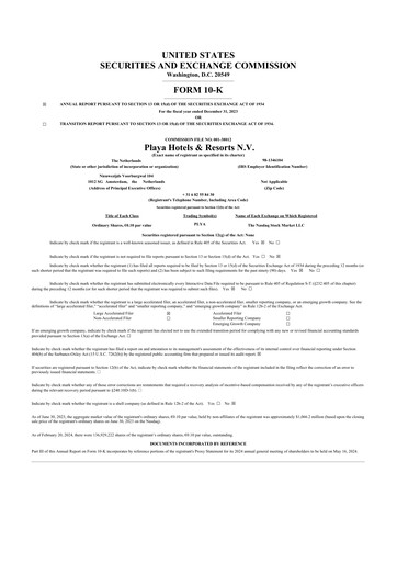 Thumbnail Playa Hotels & Resorts 10-K Annual Report 2023