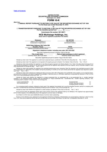 Miniature NCS Multistage 10-K Rapport annuel 2018
