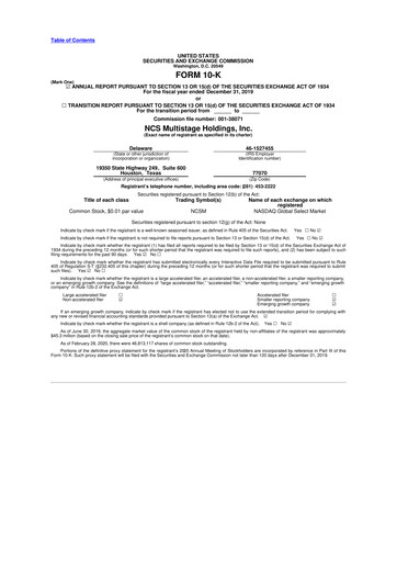 Miniature NCS Multistage 10-K Rapport annuel 2019