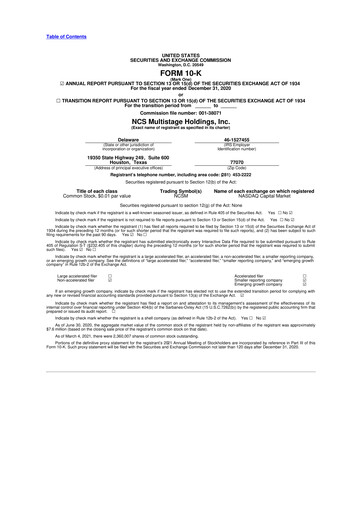 Miniature NCS Multistage 10-K Rapport annuel 2020