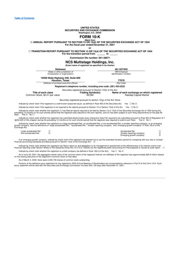 Miniature NCS Multistage 10-K Rapport annuel 2021