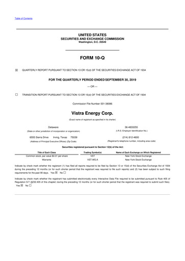Thumbnail Vistra 10-Q Quarterly Report FY2019 