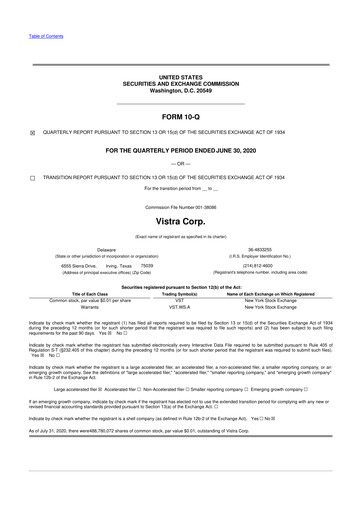 Thumbnail Vistra 10-Q Quarterly Report FY2020 