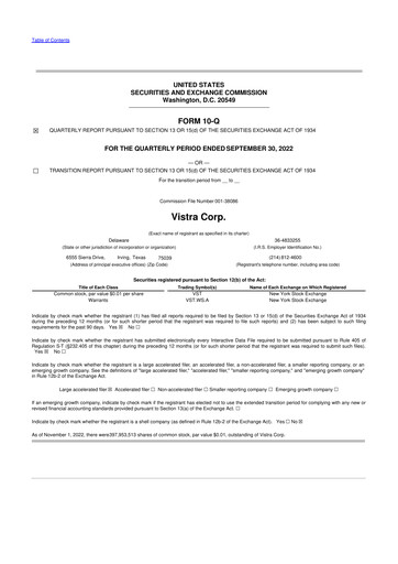 Thumbnail Vistra 10-Q Quarterly Report FY2022 