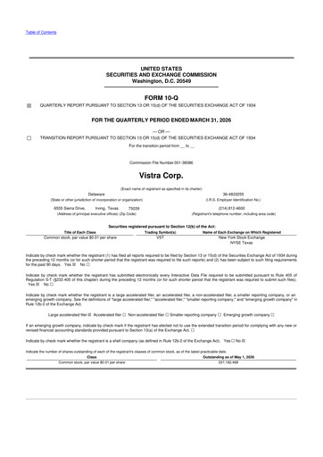 Thumbnail Vistra 10-Q Quarterly Report FY 