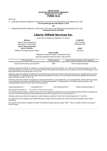 Thumbnail Liberty Energy 10-Q Quarterly Report FY2019 